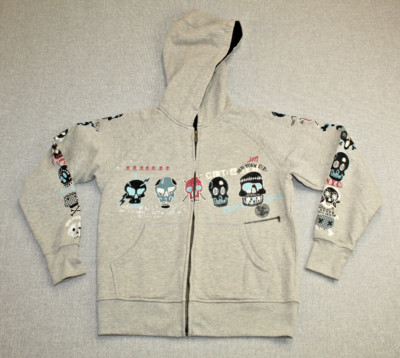 Marc Ecko Cut & Sew Hoodie Full Zip Size Small Gray Front/Sleeves Skull Designs