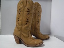 P3 VTG Women's ACME Dingo USA Made Tan Inlay Western Wood Stacked Heel Boot 7.5N