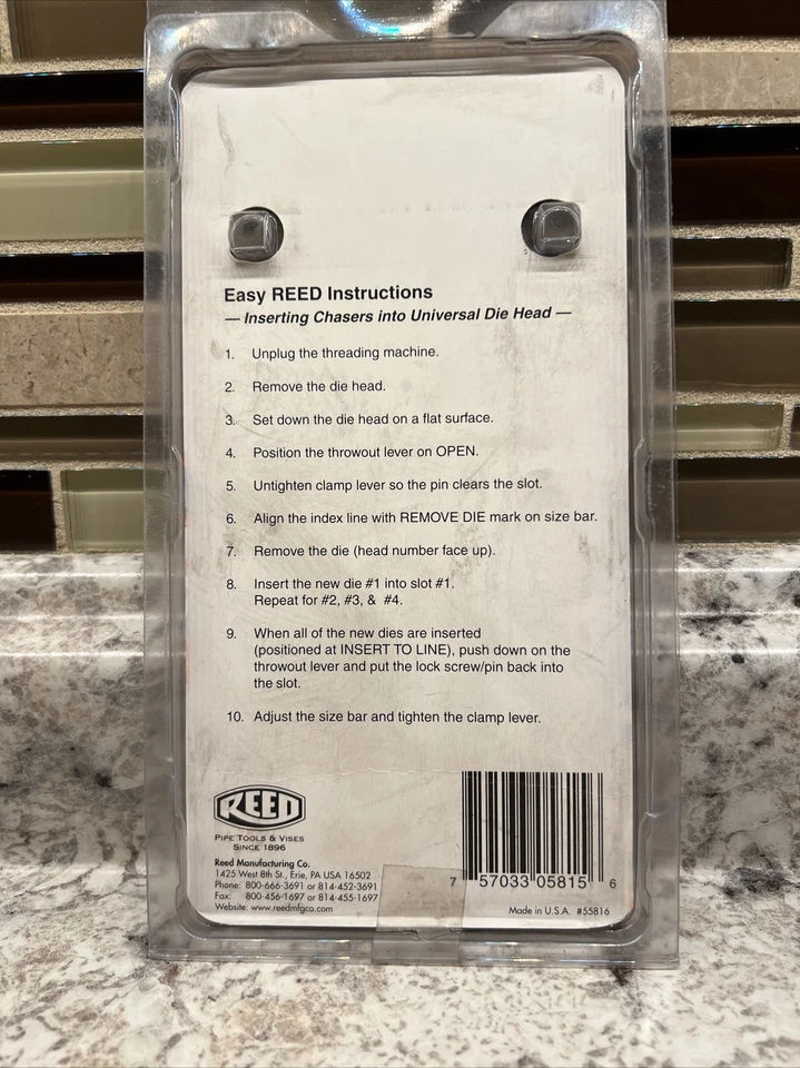 REED UHN1/2-3/4 UNIVERSAL DIE SEGMENT- NPT HS STEEL 1/2" - 3/4", Item Code 05815 - Image 2 of 2