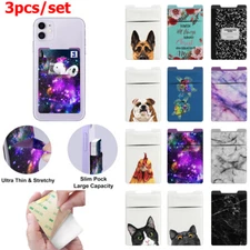 3pcs Adhesive Sticker Lycra Wallet Card Holder Pouch two Pockets for Cell Phones