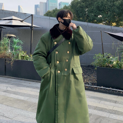 Men's Long Military Coat Winter Thickened Warm Cotton Coat Cotton