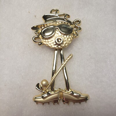 vtg AJC nos gold tone Golf Club Funny moving person pin