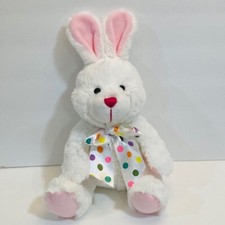 American Greetings White Bunny Rabbit Polka Dot Bow Plush Stuffed Animal Toy 11"