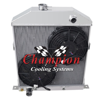 Atom Champion 4 Row Radiator Ford Config,10'' Fans for 1942-1948 Ford Coupe