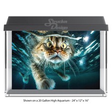 Scared Brown Cat Swimming Polyester Fish Tank Glass Backdrop Aquarium Background