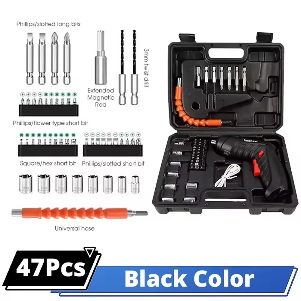 47pcs 3.6V Screwdriver Kit Rechargeable Lithium Battery Cordless Electric Screwd