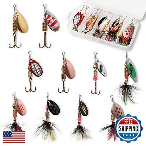 10pcs Fishing Lure Spinnerbait, Bass Trout Salmon Hard Metal Spinner Baits Ki