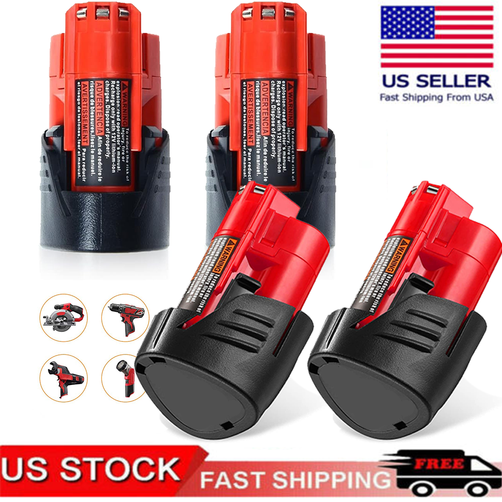 4-Pack 3.5Ah M12 48-11-2430 12V Lithium-Ion Battery for Milwaukee Tools