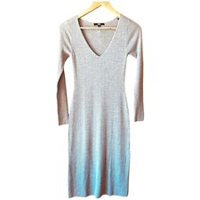 Uniqlo Knit Dress Womens Size XXS Brown Beige Rib Pencil Long Sleeve Mid Length