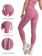 Women's Stretch Yoga Pants With Side Pockets High Waist Leggings Slim Breathable