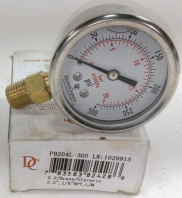 1 NEW DURACHOICE PB204L-300 2'' 1/4''NPT 0-300 PSI PRESSURE GAUGE NIB *MAKE OFFER*