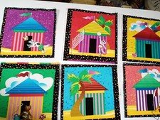 Lot of 9 Fabric Squares- 7 1/2" Square-Beach/Cabana/Cat/Dog