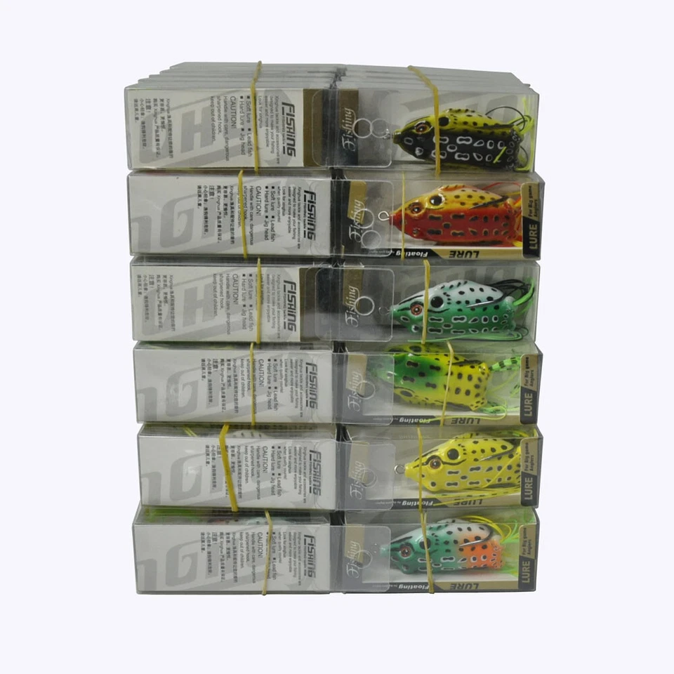 Kit de 60 señuelos de pesca de rana de cuerpo hueco Topwater 5,5 cm con caja 12 colores Foto 2 de 4