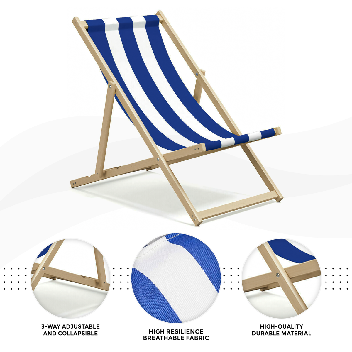 Wooden Deck Beach Folding Chair Lounger Sunbed Garden Seaside
