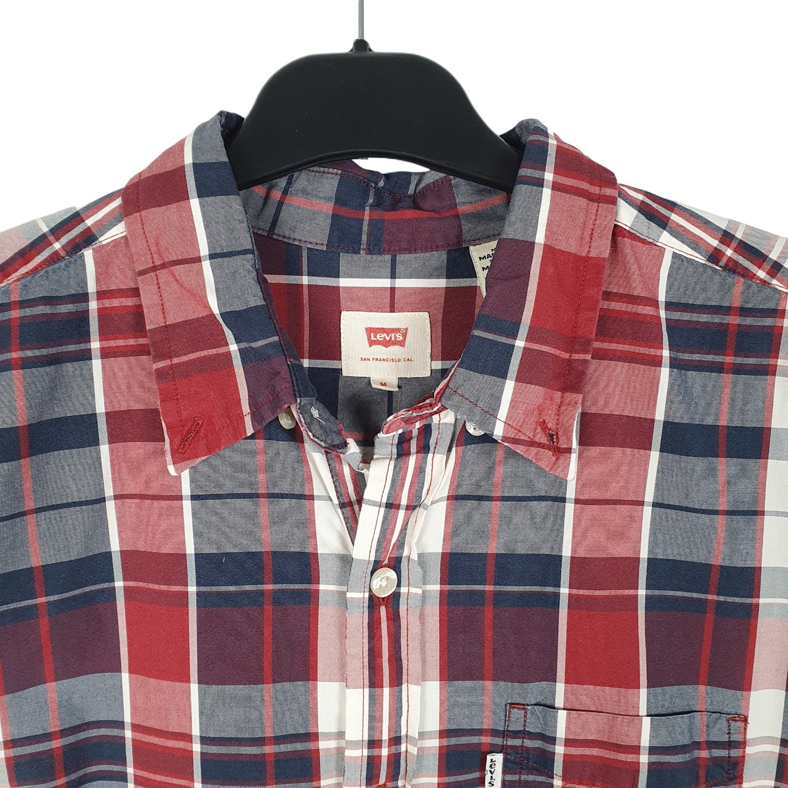 LEVIS White Check Shirt Casual Short Sleeve Casual Cotton Mens M image 2