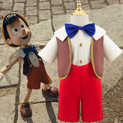 Kids Pinocchio Cosplay Costume Boys Top Overalls Waistcoat Suit