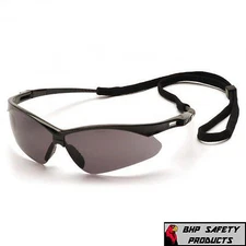 PYRAMEX PMXTREME SAFETY GLASSES SMOKE GRAY LENS BLACK FRAME W/ CORD SB6320SP