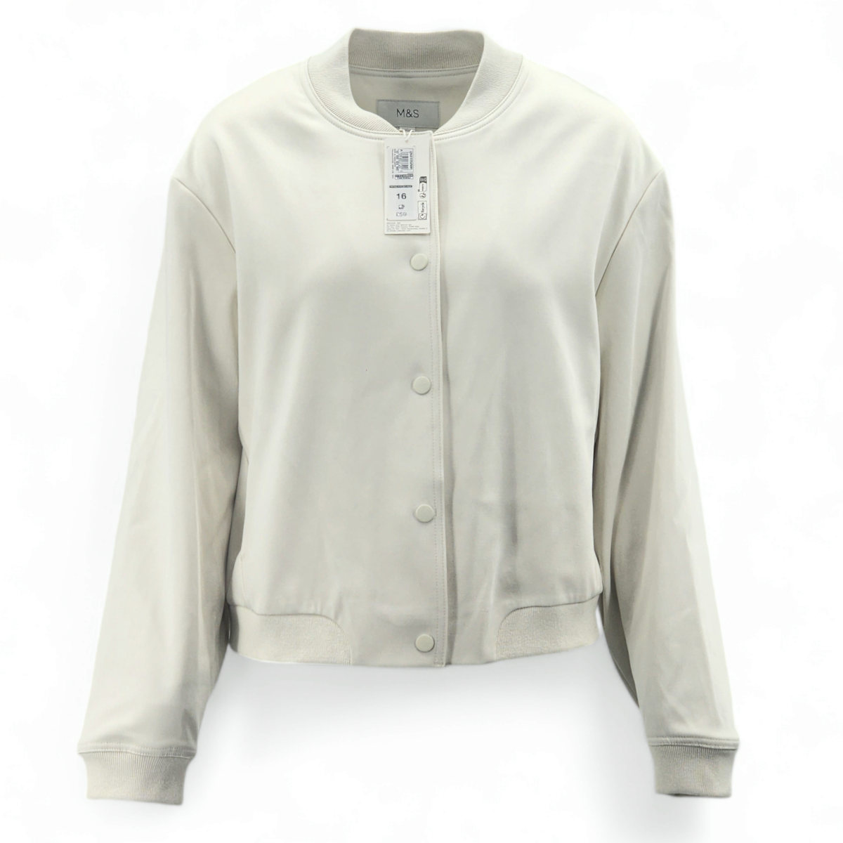 M&S Womens Satin Relaxed Bomber Jacket Ivory RRP UK