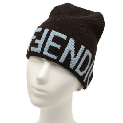 SALE Fendi Hat Beanie Wool Hat Black Ladies FF Logo Knitted hat