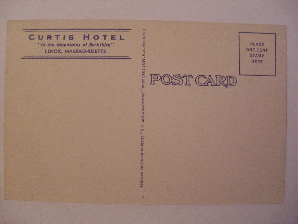 Linen CURTIS HOTEL Lenox Massachusetts MA unused Postcard clearance