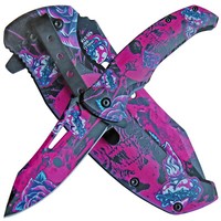 "Haller Taschenmesser \"Nightmare\" Einhand Pink-Mehrfarbig Mit GüRtelclip, Flipper"