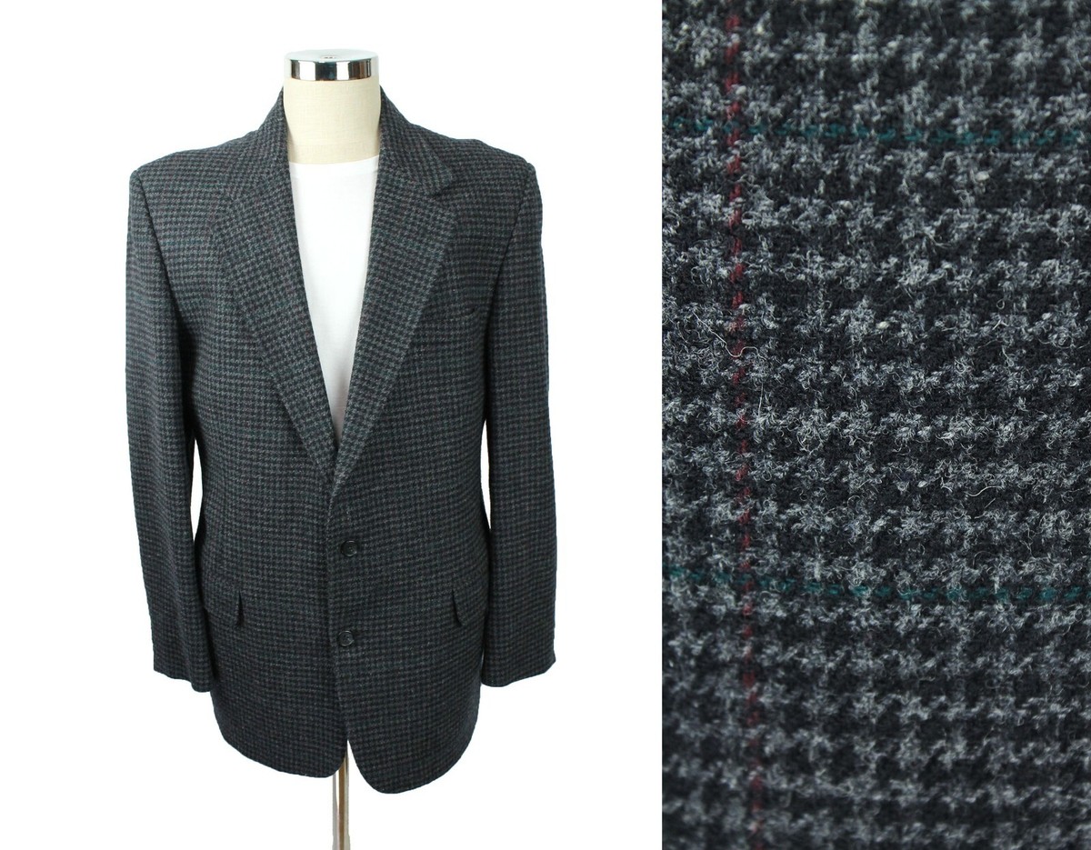 Vintage Tweed Blazer 44L 100% Wool Gray Slate Blue
