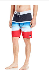 NEW Quiksilver sz 32 board short swim Slab Logo Vee 20 blue red white stripe