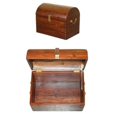 VINTAGE HAND CARVED JARABOSKY DOME TOPPED STEAMER TRAVEL TRUNK STAMPED ON FRONT