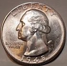 1945-S WASHINGTON SILVER QUARTER ~ CH/BU ~BEAUTIFUL COIN~