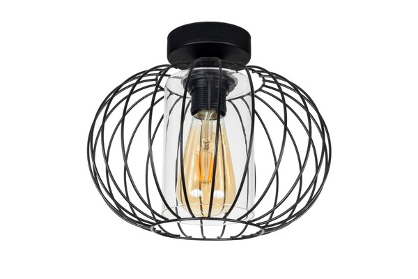 Deckenleuchte E27 Rund Schwarz Metall Ø25 Cm Retro Deckenlampe Wohnzimmer Flur-image