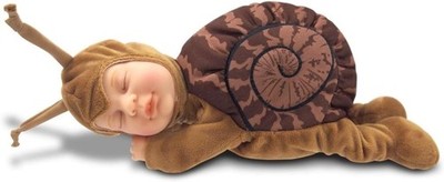 Anne Geddes 9 Zoll schlafende Baby braune Schnecke weiche mit Bohnen gefüllte Plüschpuppe Brandneu in Box