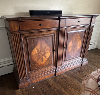 Wood Brown Sideboard Buffet, 2 Doors 2 Drawers, Raised Panel, Shelves