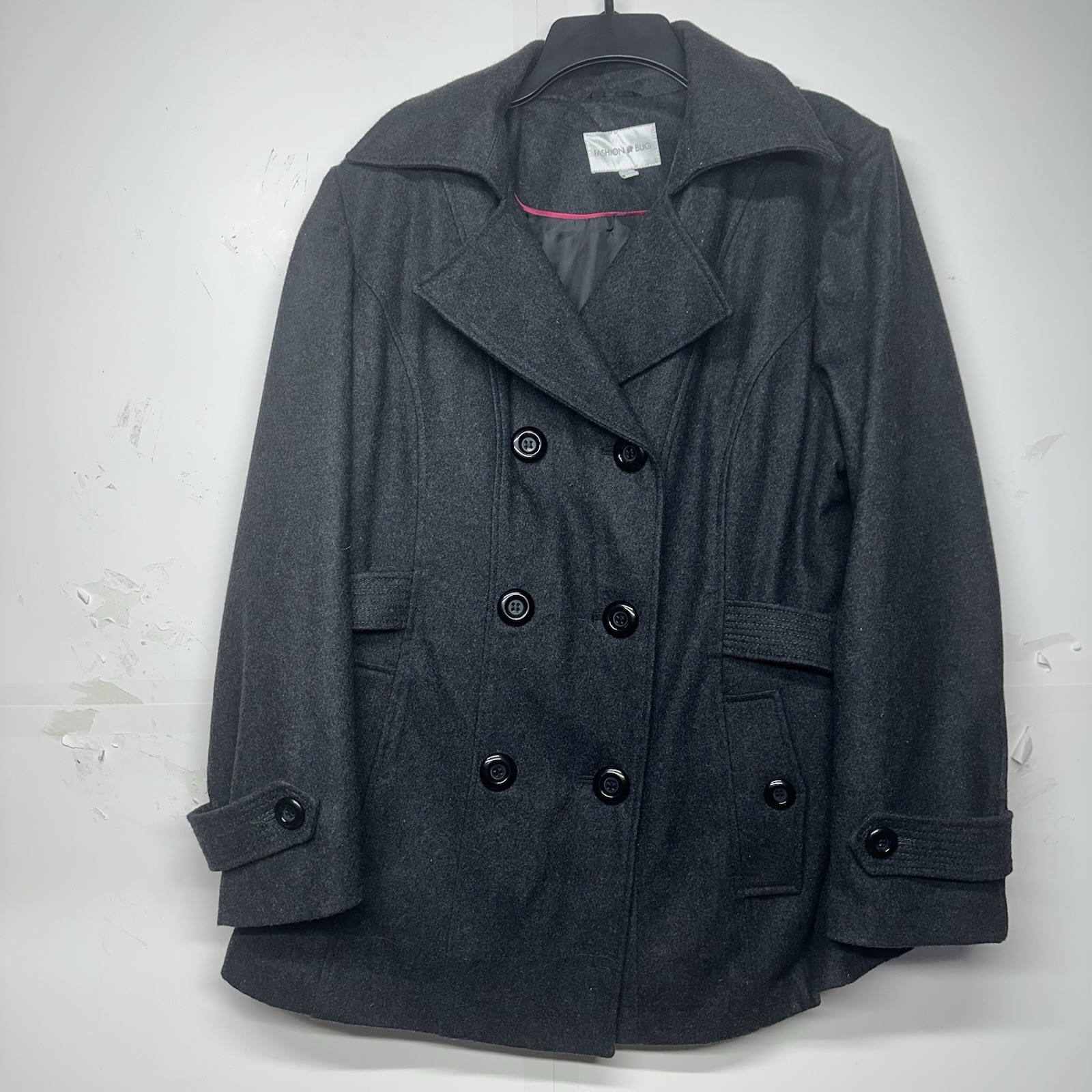 Fashion Bug Women’s 1X Peacoat Jacket Gray Wool Blend Double Breasted