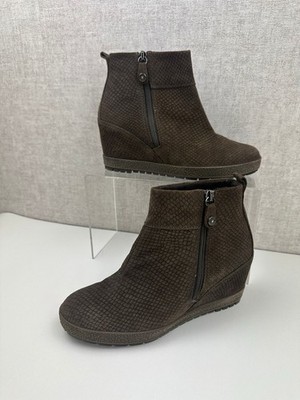 John Lewis Comfort Pacific Snake Texture Brown Leather Wedged Boots UK 3 EUR 36