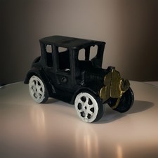 Vintage Style Cast Iron Model T Car Toy Heavy Black White Wheels Antique Look 5