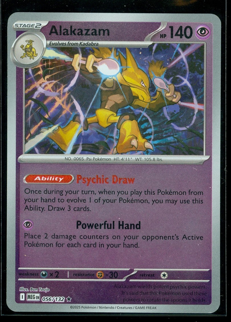 Pokemon ALAKAZAM 056/132 - Mega Evolution - RARE Rev Holo - MINT