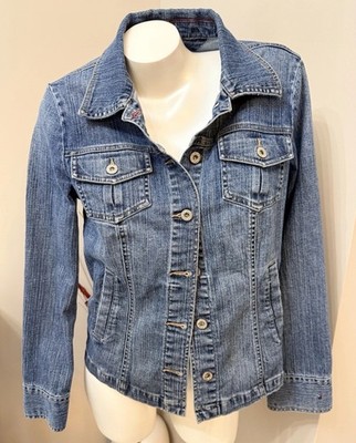 Tommy Hilfiger Denim Stone Wash Button Front Jean Jacket Womes Large Pockets