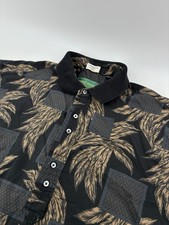 VNTG Michael Thomas Polo Shirt Large USA Made Egyptian Cotton Palm Print AOP
