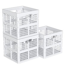 White Plastic Folding Storage Crate Stackable Collapsible Milk Crate 18L 3 Pack