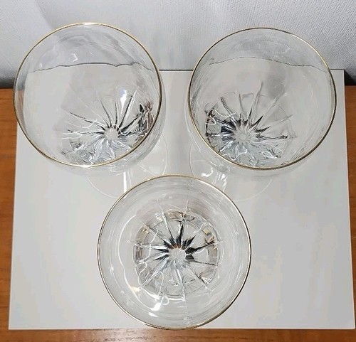 Set of 3 Lenox Monroe Crystal Wine Glasses 8 1/2" Tall Gold Trim Ships Free - Picture 2 of 5