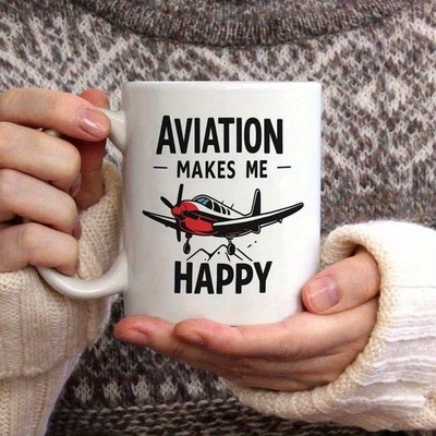 Aviation Makes Me Happy Mug   Pilot Coffee Cup, Airplane Lover Gift