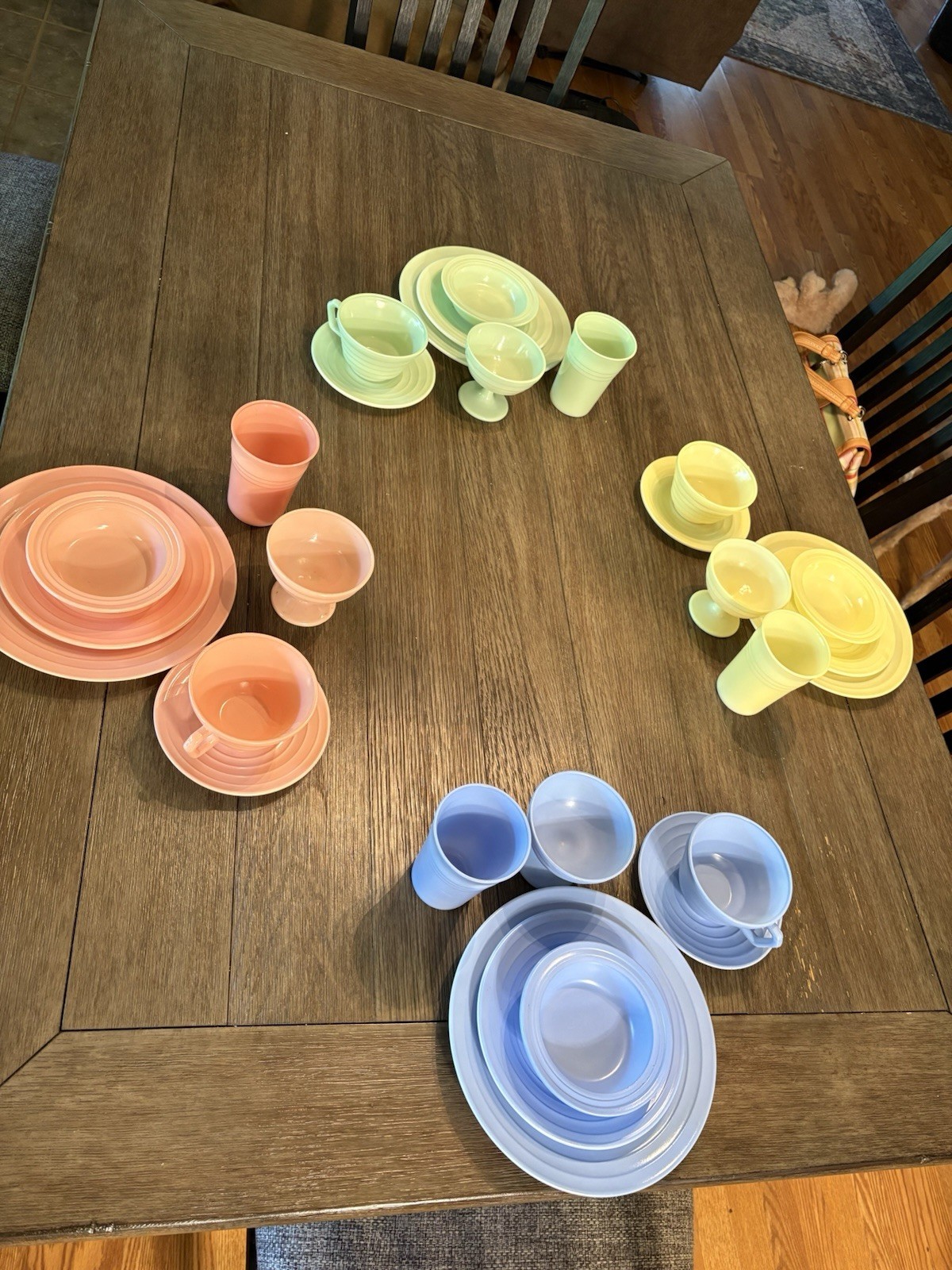 Hazel Atlas Pastel Moderntone 28 Piece 4 Settings Dinner Plate Bowl Cup Saucer