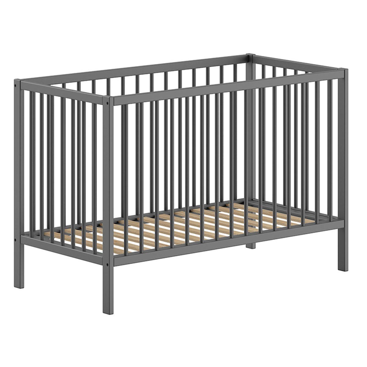Lit bébé à barreaux Dino 60x120cm anthracite en bois de hêtre massif