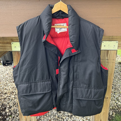 Cabela s Men s Puffer Vest L 46'' Chest Black/Red Down Full Zip Stand-Up Pockets