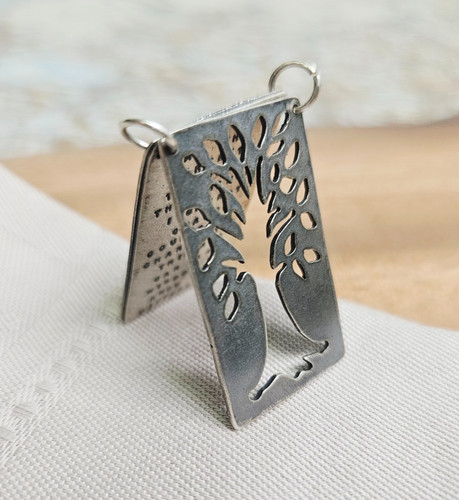 Sterling Silver Kathy Bransfield Serenity Prayer Layered Tree Quote Pendant