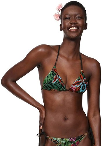 Desigual Damen Triangel Brenda Bikini Oberteil, Schwarz Multi, Medium