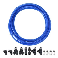 Tire 6mm OD PU Flexible Air Tubing Kit 5M Blue with Black Fittings
