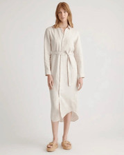 Quince European Flax Linen Belted Long Sleeve Shirtdress in Sand Size M