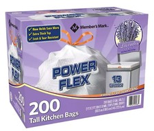Member's Mark Power Flex Tall Kitchen Drawstring Trash Bags 13 gal, 200 ct. 