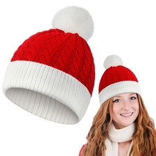 Adult Christmas Santa Knitted Hat Xmas Knit Hat Ski Knitted Warm Cap Winter